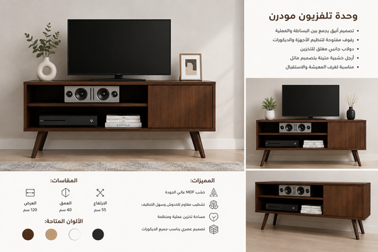 وحدة تلفزيون مودرن MDF – تصميم أنيق بأرجل خشبية