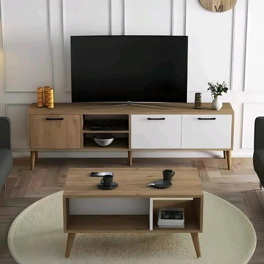 طقم ترابيزة تلفزيون + ترابيزة قهوة بتصميم مودرن أنيق