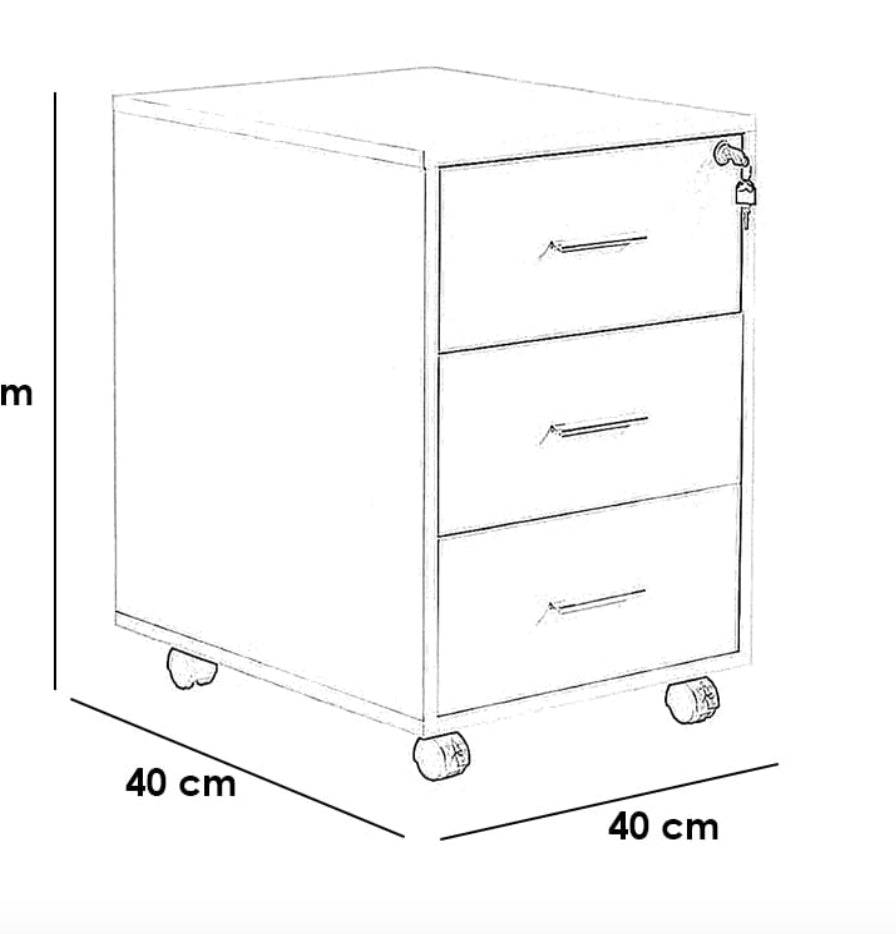 وحدة ادراج مكتب ام دي اف وعجل 3 ادراج بيج - 56×40×40 سم