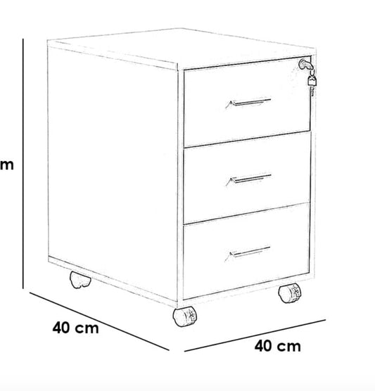 وحدة ادراج مكتب ام دي اف وعجل 3 ادراج بيج - 56×40×40 سم