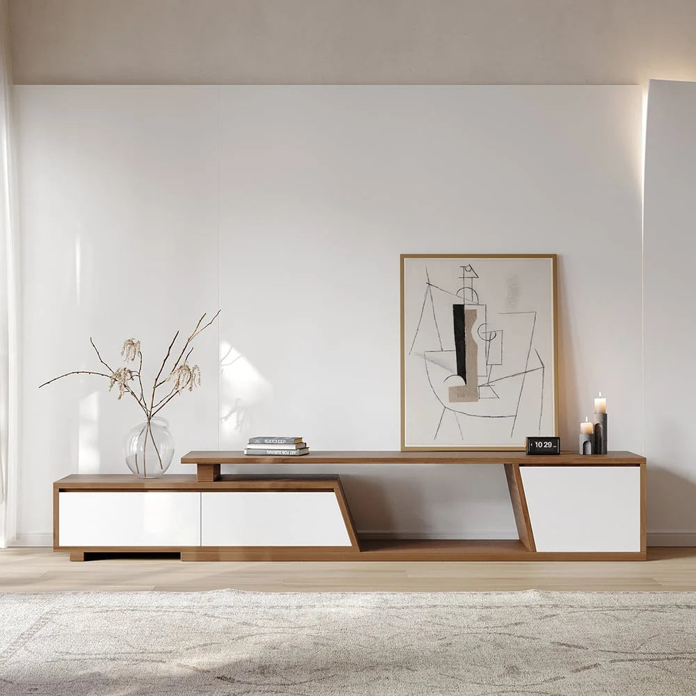 وحدة تلفزيون مودرن MDF – تصميم هندسي أنيق