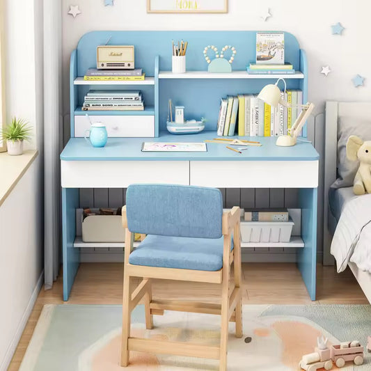 Blue Kids Study Desk with Shelves-مكتب اطفال ازرق وابيض