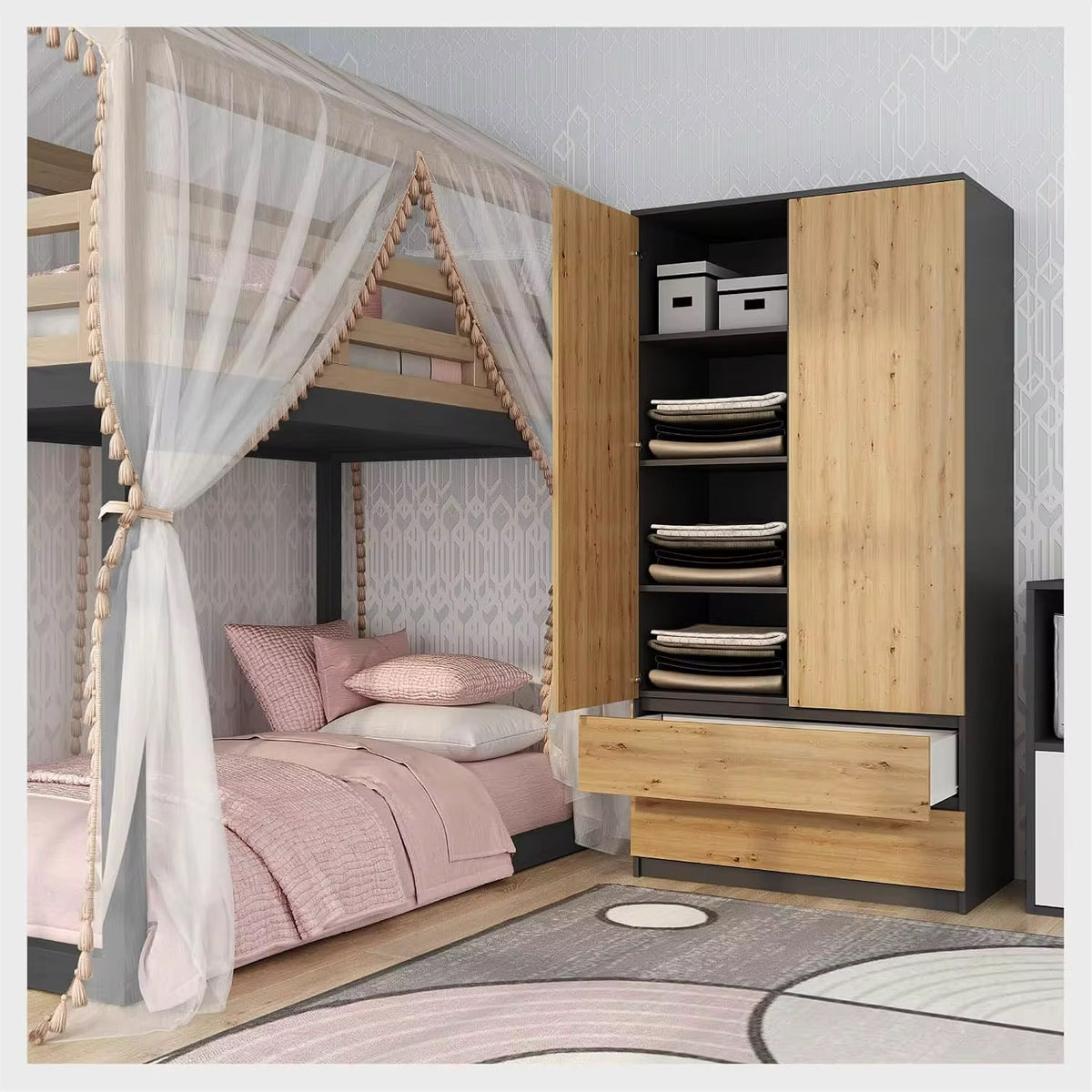 دولاب ملابس مودرن MDF – بابين + درجين