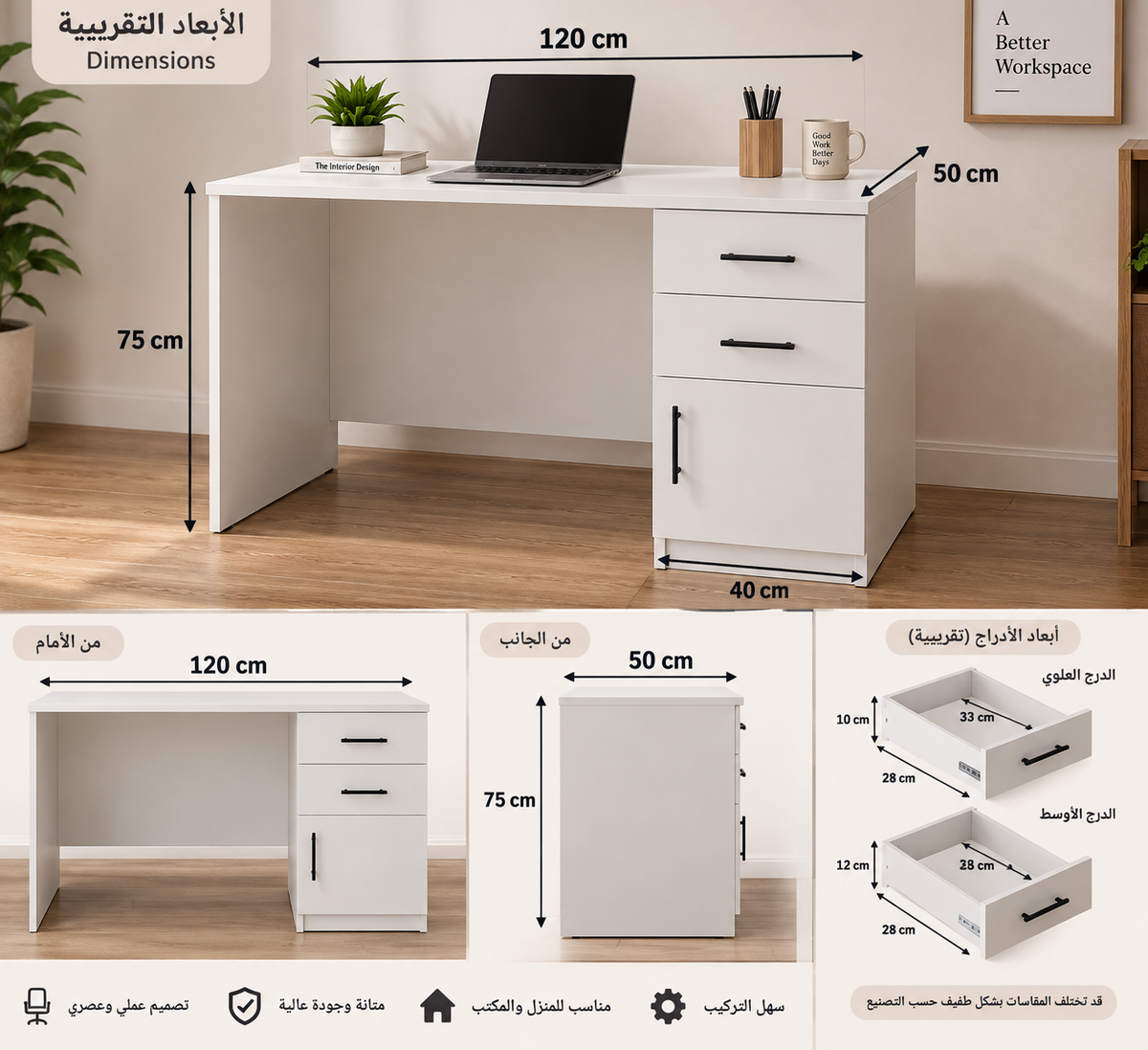 مكتب عملي بوحدة تخزين جانبية