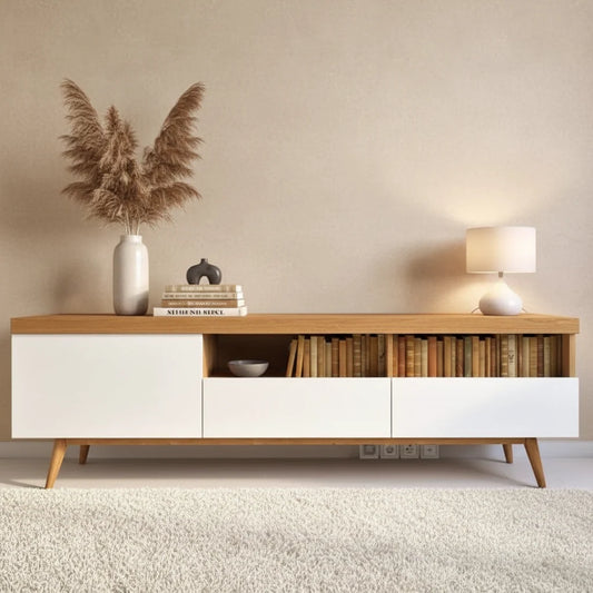 وحدة تلفزيون مودرن MDF – أبيض × خشبي