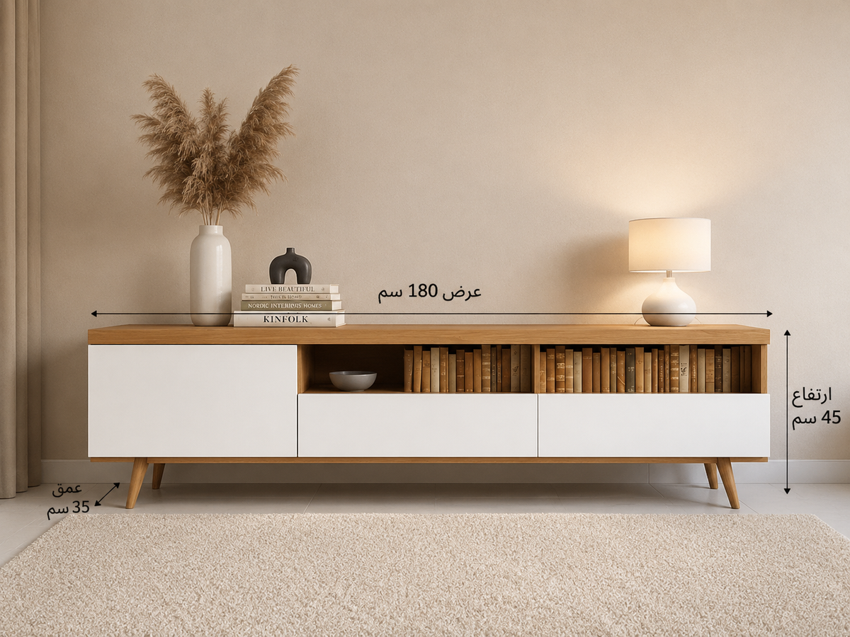 وحدة تلفزيون مودرن MDF – أبيض × خشبي