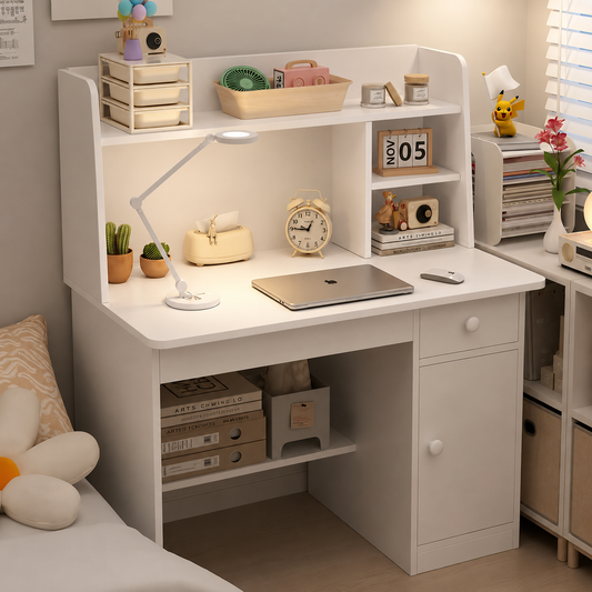 مكتب اطفال ابيض وزهري-Pinkand white Kids Study Desk with Shelves