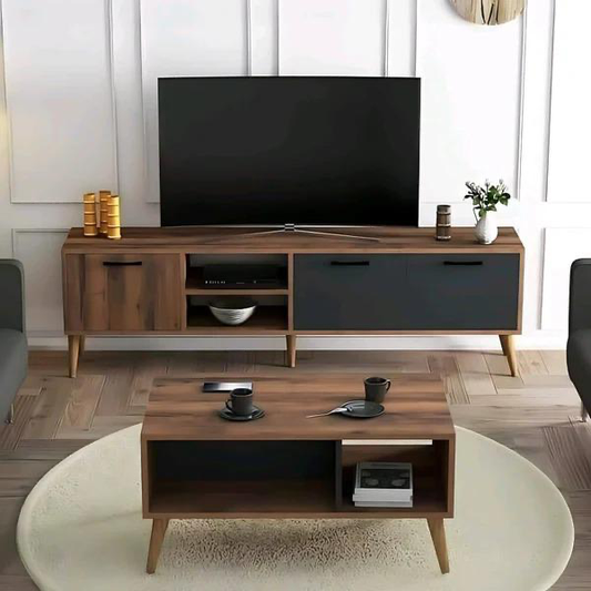 طقم ترابيزة تلفزيون + ترابيزة قهوة بتصميم مودرن أنيق