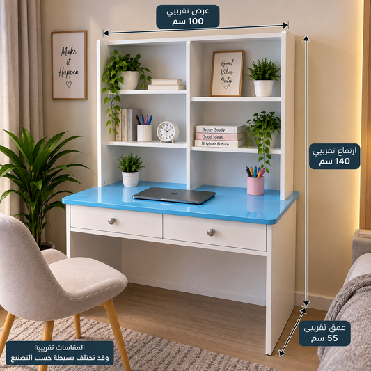 مكتب مذاكرة عملي بتصميم عصري وألوان هادئة